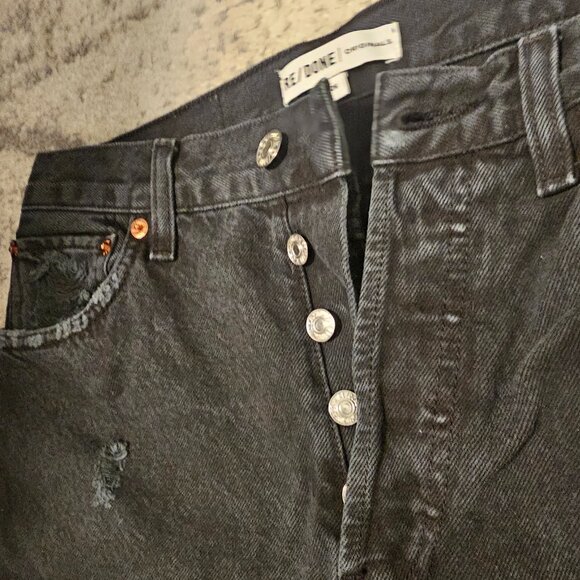 Re/Done - Originals High Rise Loose Jeans In Washed Black With Rips - Size 26 - Picture 10 of 11
